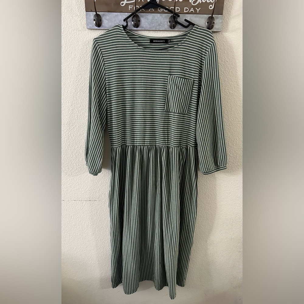 Striped Green and White Dress